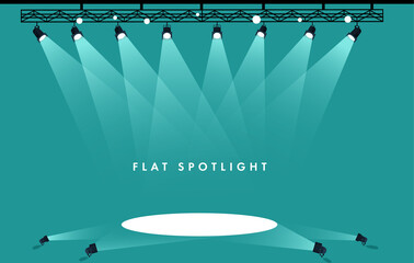 Flat Spotlights empty scene. Illuminated design. Vector illustration - obrazy, fototapety, plakaty