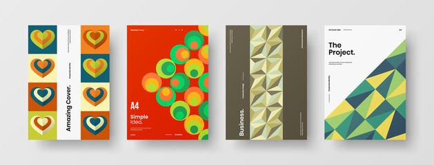 Obraz premium Company identity brochure template collection. Business presentation vector A4 vertical orientation front page mock up set. Corporate report cover abstract geometric illustration design layout bundle.