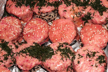 Baked sushi with fish. Philadelphia with sesame seeds. Hot sushi.