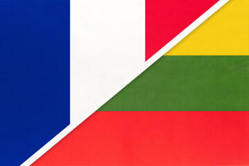 France and Lithuania, symbol of two national flags from textile. Championship between two european countries.
