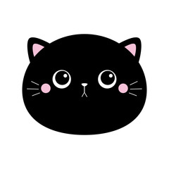 Black cat kitten kitty face silhouette icon. Cute kawaii cartoon character. Happy Valentines Day. Pink cheeks. Baby greeting card tshirt notebook cover print. White background. Flat design.