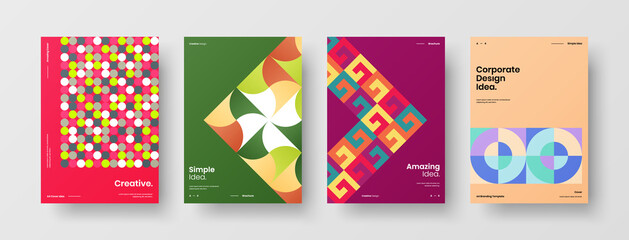 Obraz premium Company identity brochure template collection. Business presentation vector A4 vertical orientation front page mock up set. Corporate report cover abstract geometric illustration design layout bundle.