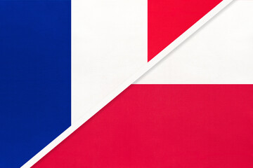 France and Poland, symbol of two national flags from textile. Championship between two european countries.