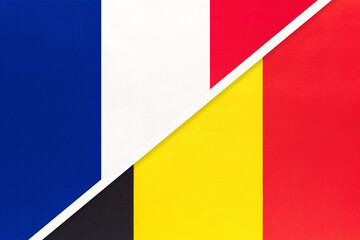 France and Belgium, symbol of two national flags from textile. Championship between two european countries.