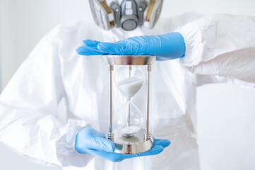 Duration of medical treatment concept. Working hours of medical worker. Doctor or nurse in white...