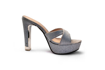 close up of grey high heels isolated on white background. Object with clipping path