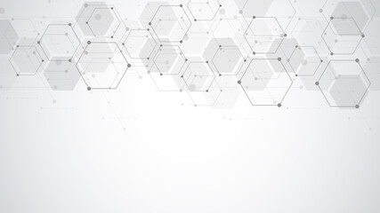 Abstract background with geometric shapes and hexagon pattern. Illustration for medicine, technology or science design.