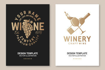 Wine company poster, flyer, template, card. Vector. Vintage design for winery company, bar, pub, shop, branding and restaurant business. Coaster for wine glasses