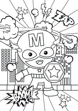 Superhero coloring pages. Kids coloring book. Worksheet for children.
