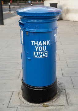 A Blue Thank You NHS Postbox Outside St Thomas Hospital In London