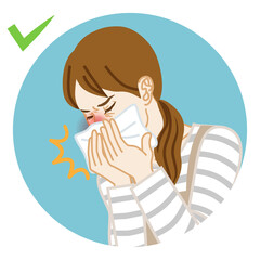 Coughing housewife covered mouth by a handkerchief - circular icon clipart