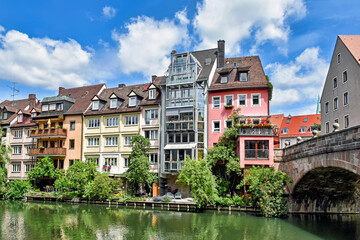 Buildings along the River Pegnitz in the Franconian city Nuremberg (Bavaria, Germany)