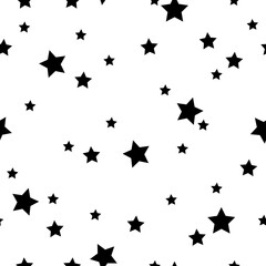 Seamless pattern with stars.  Chaotic elements. Abstract geometric background. Monochrome vector illustration. Texture for print, packaging, textile, wallpaper