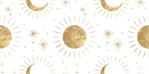 chic golden luxurious retro vintage engraving style. image of the sun and moon phases. culture of occultism. Vector graphics © chikovnaya