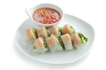 Vietnamese Meatball Wraps (Nam Neung) isolated on white background. With clipping path.