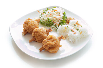 Fried Shrimp with Sugar Cane isolated on white background. With clipping path.