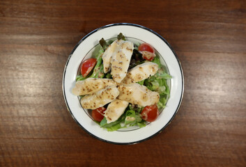 grilled chicken salad recipe. top view.
