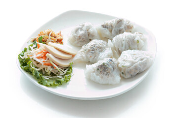 Vietnamese rice cracker with Vietnamese sauce, isolated on white background. With clipping path..