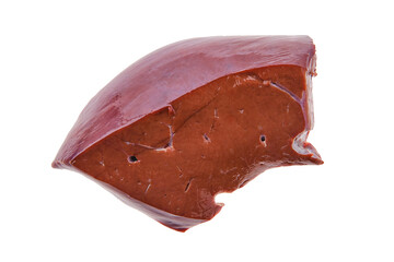 Raw fresh beef liver isolated on white background
