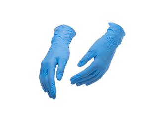 Blue nitrile or latex gloves isolated on white