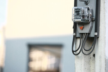 Electricity meter on electric pole on 2020 April, 4 in Bangkok Thailand