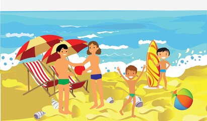 Obraz na płótnie Canvas Family In The Beach Summer Vacations