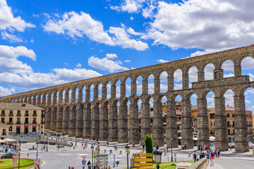 Aqueduct of Segovia, one of the best-preserved Roman aqueducts, in Segovia, Spain