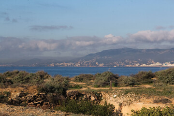 Beautiful view of sea, mountains Mallorca, Spain. Balearic Islands