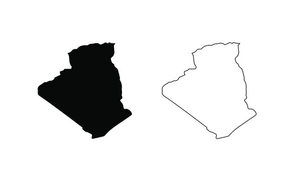 Algeria map silhouette line country Africa map illustration vector outline African isolated on white background