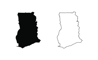 Ghana map silhouette line country Africa map illustration vector outline African isolated on white background