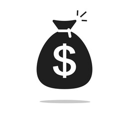 Money bag vector icon black and white pictogram or cash sack with dollar sign flat cartoon symbol clipart isolated, coins moneybag