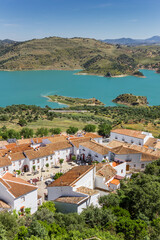 Zahara de la Sierra village at the lake in Grazalema natural park, Spain