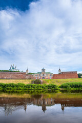 Fototapeta premium The central historical part of the ancient city of Smolensk. Remnants of defense buildings and the Assumption Cathedral on the slopes of the right bank of the Dnieper River.