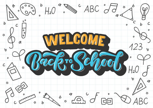 Welcome back to school hand drawn lettering