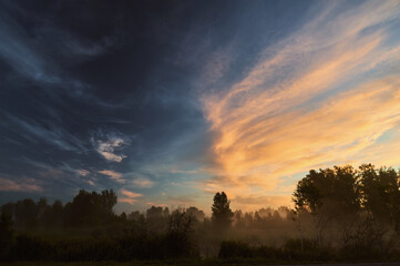 A sunset over a city