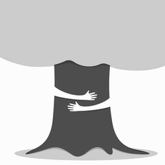 Go Green concept with hands hugs growth tree over white. Environment saving concept