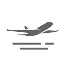 Plane take off icon vector shape or airplane jet silhouette takeoff symbol round black and white monochrome flat airport pictogram isolated on white background