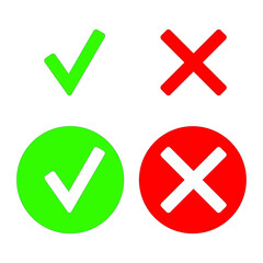 Obraz premium Green check mark and red cross, vector icons. Like dislike icon vector symbol.