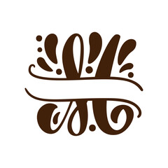 Split letters M name Vector Hand Drawn calligraphic floral monogram or logo. Uppercase Hand Lettering Letter with swirls and curl. Wedding Floral Design