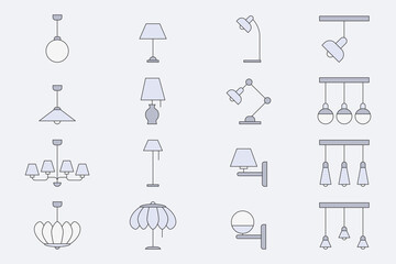 Lamp Icons set - Vector color symbols of home light for the site or interface