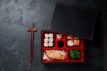 Japanese bento lunch box with chopsticks