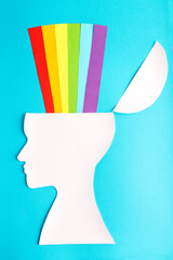 Psychology of woman happy, rainbow in the head