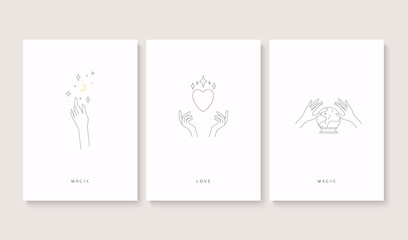 Female beauty hand logo and icon. Linear design. Vector concept illustration.