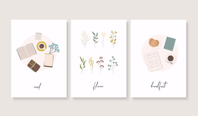 Banner with herbs, breakfast, paper sheet. Flat design modern vector illustration concept.