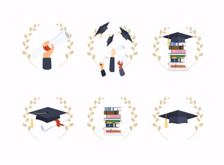 Set of graduation object. Graduation cap. Books. Education. Flat design modern vector illustration concept.