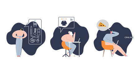 Online shopping conceptual vector illustration. People makes an online order for home delivery via gadgets