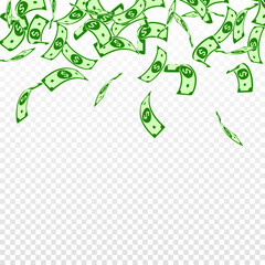 American dollar notes falling. Floating USD bills 