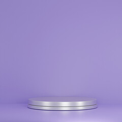 3d render, silver podiums on violet background. Abstract minimal scene with geometrical. Modern pedestal show cosmetic products presentation. Mock up design empty space. studio platform template.
