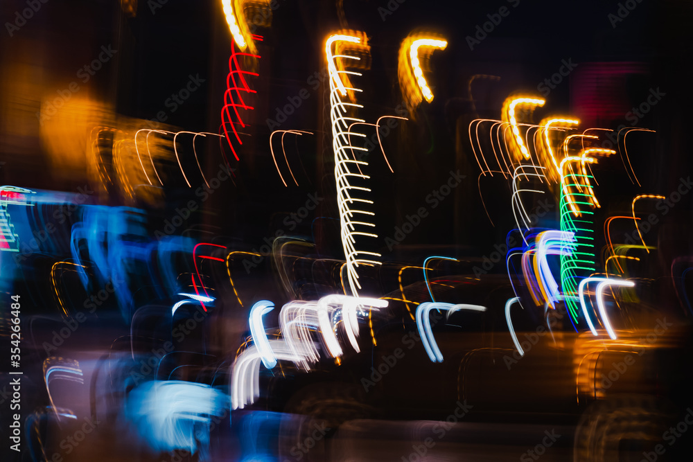 Poster long exposure abstract background of night light. light trails lines in motion made from lighting ef