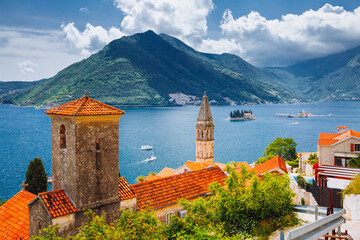 Wonderful scene of famous Kotor bay (Boka Kotorska) in a summer day. Location place Perast town,...